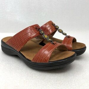 DR COMFORT Sharon Sandals Leather Croc Embossed Jeweled Slip On